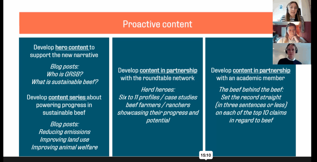 Slide from a session on "communicating sustainability" delivered by MHP Engine at the Global Roundtable for Sustainable Beef's Global Conference on Sustainable Beef.