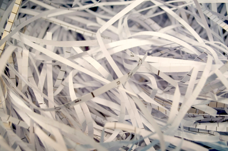 A close-up view of shredded paper documents.