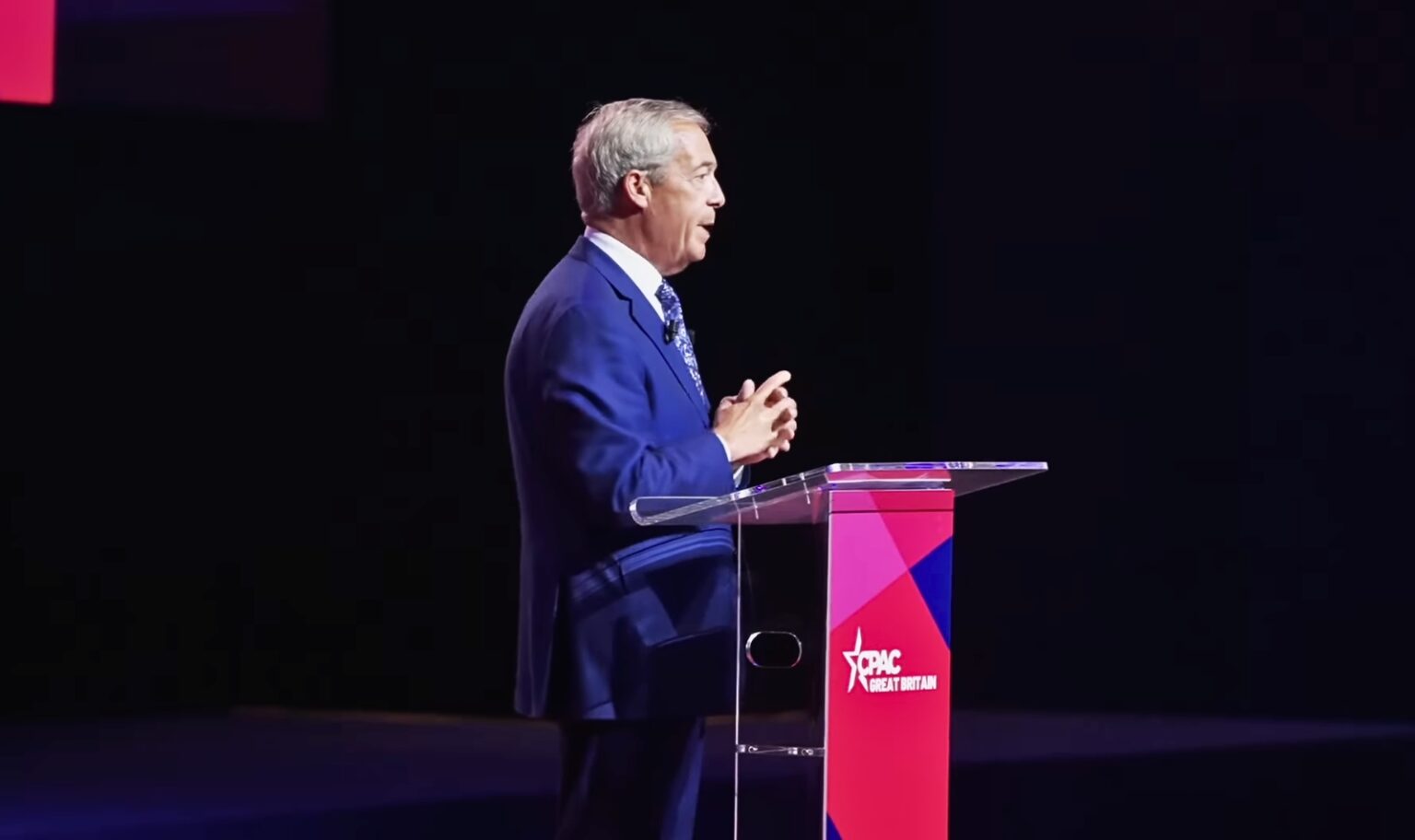 Reform UK leader Nigel Farage speaking at CPAC GB in July 2026. Credit: MVF / YouTube