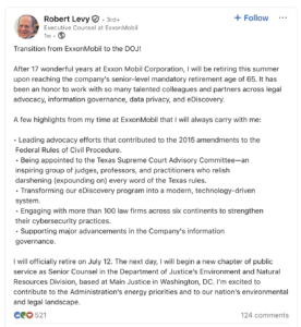 Exxon’s Robert Levy Is Joining the DOJ Division That Dubs Itself 'the ...
