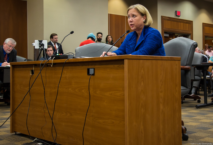 Former Louisiana Senator Mary Landrieu testifying on behalf of Energy Transfer Partners at a Bayou Bridge pipeline permit hearing