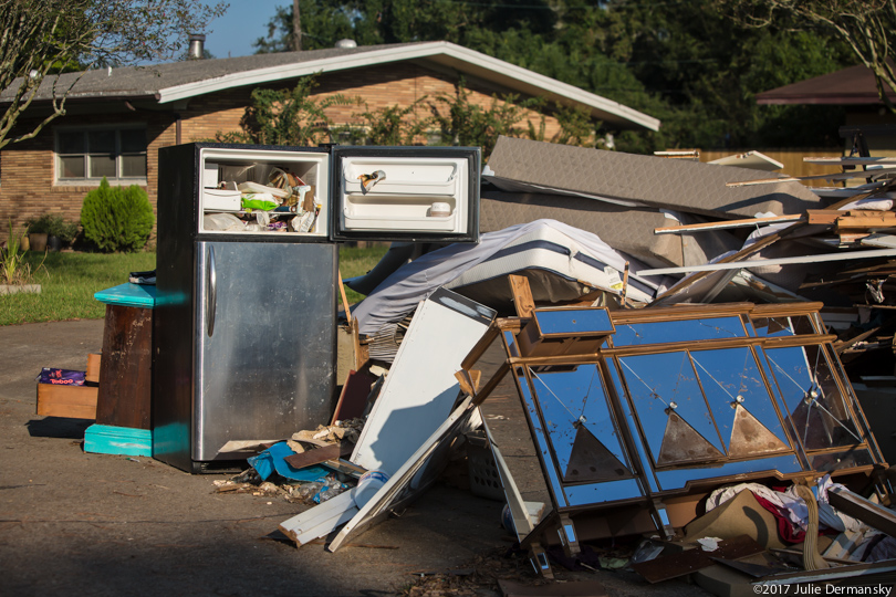 Hurricane Harvey debris remains on a street in Port Arthur