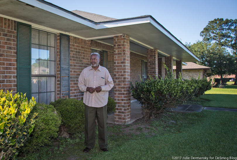 Eugene Willis in front of his house in St. Gabriel, near the Adsorbent Solutions plant