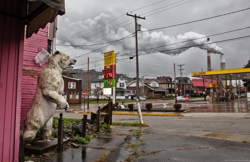 Stuffed polar bear outside a restaurant near the Cheswick coal power plant in Pennsylvania's Allegheny County