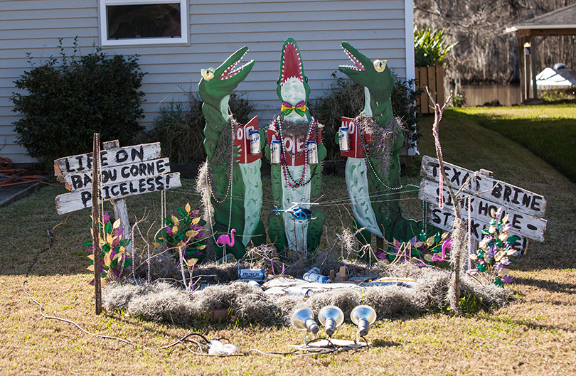 Satirical lawn art depicting a sinkhole created when a salt cavern from Texas Brine Co. failed in Bayou Corne, Louisiana.