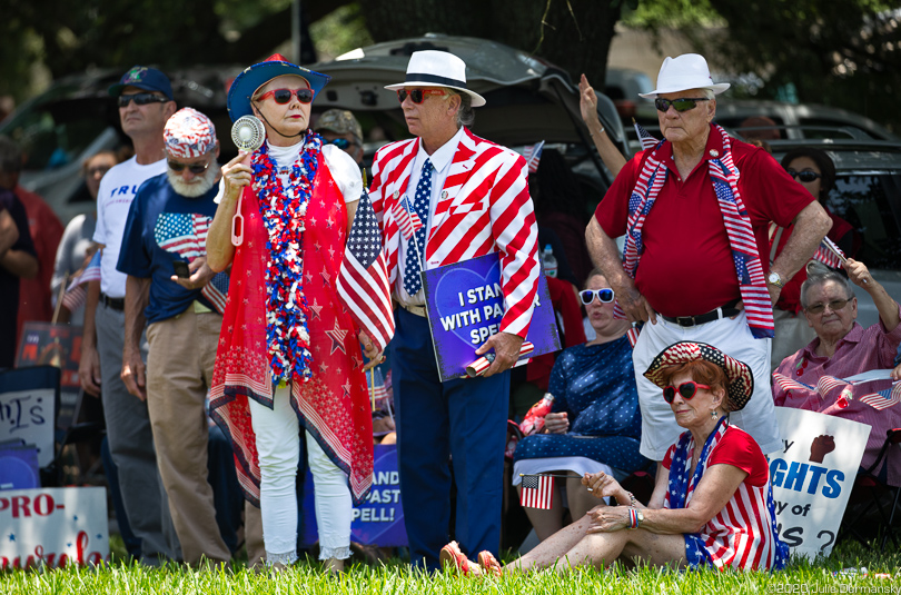 Attendees of a "Save America" rally in Baton Rouge on July 4