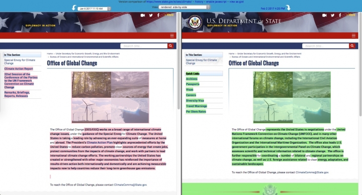 Office of Global Change website before and after Trump administration changes