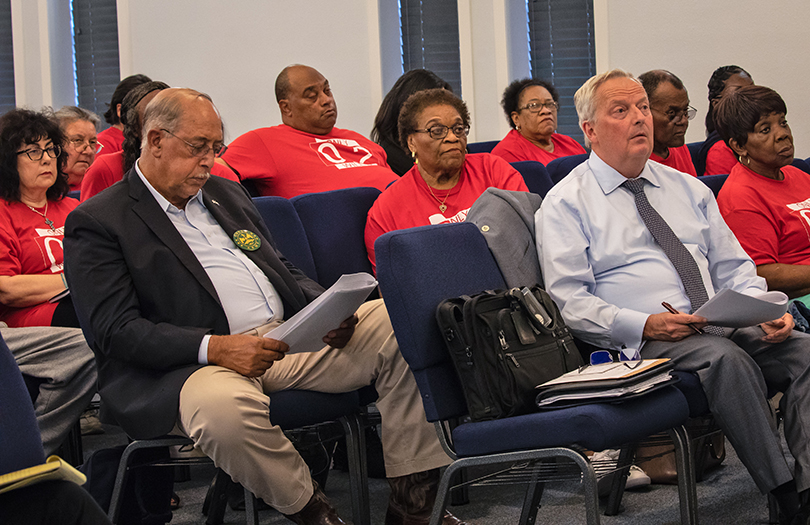 General Russel Honoré, Mary Hampton, and David Gray at a Concerned Citizens of St. John the Baptist Parish meeting in 2018