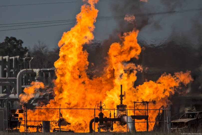 A fire rages at a Phillips 66 natural gas pipeline site in Paradis, Louisiana