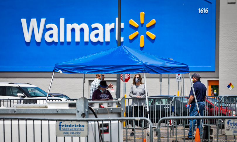 COVID-19 testing site in the parking lot of a Walmart Supercenter in LaPlace, Louisiana