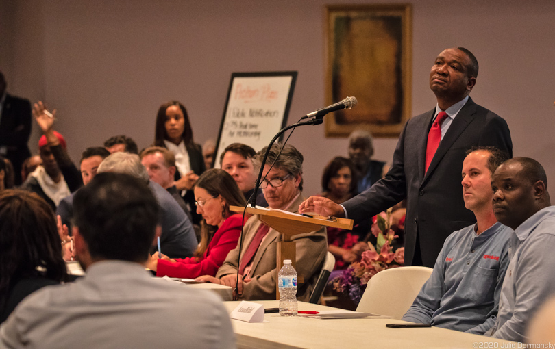 Senator Cleo Fields leading a community meeting in Baton Rouge