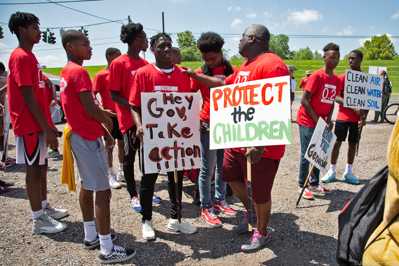 Marchers at the end of the first of a five day march through Louisiana's Petrochemical Corridor