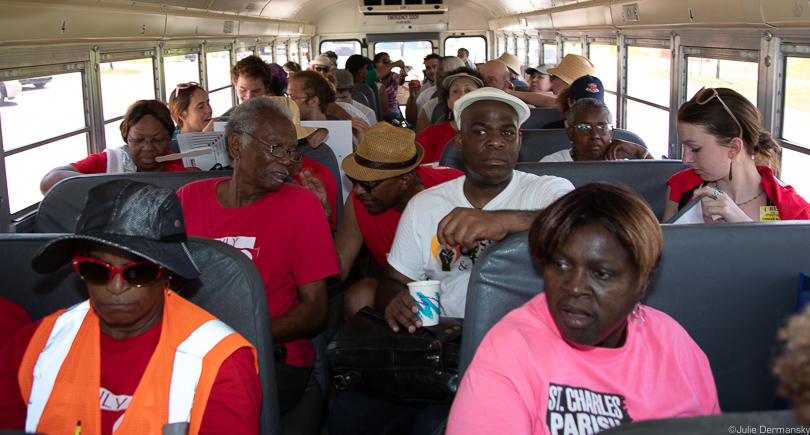 CADA members and supporters on the bus after the first day of the march