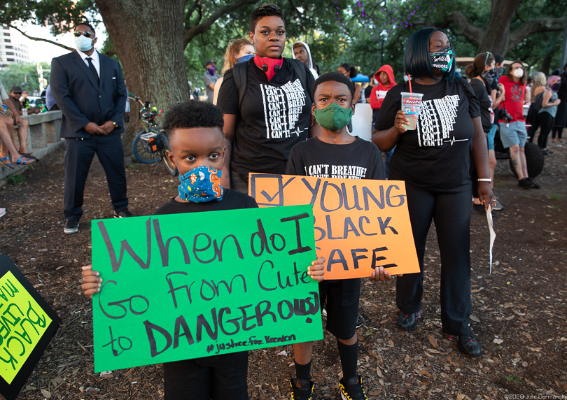 Relatives of Keeven Robinson protest at the George Floyd solidarity protests in New Orleans