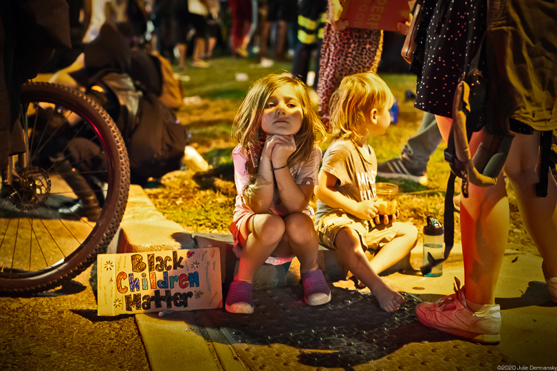 Children at the close of June 5 Black Lives Matter protest in front of New Orleans Court House