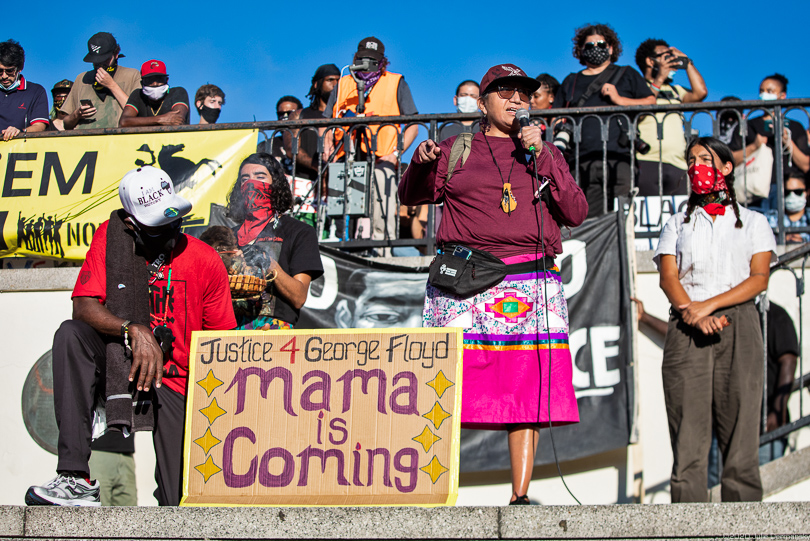 Ann White Hat, Indigenous leader of anti-pipeline protests, speaking at George Floyd solidarity protest in New Orleans