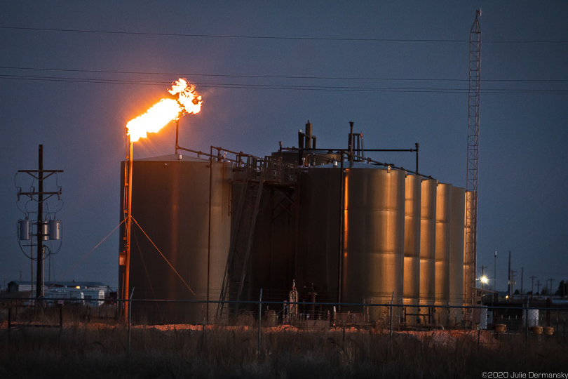 Flare at oil and gas site in Otis, New Mexico