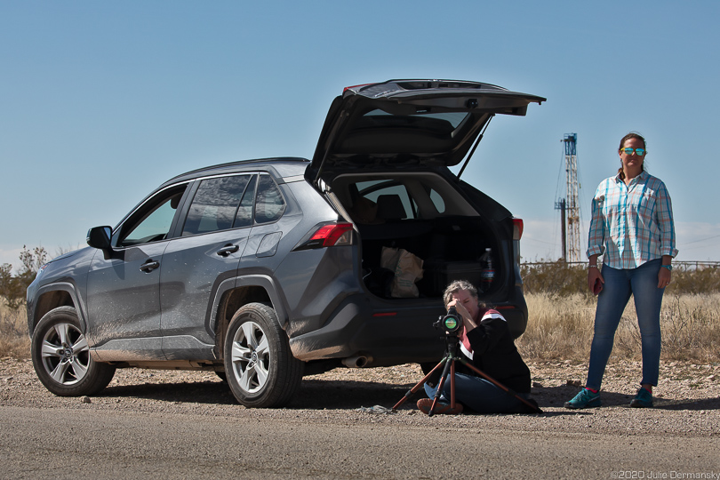 Sharon Wilson and Nathalie Eddy of Earthworks monitoring an oil and gas facility