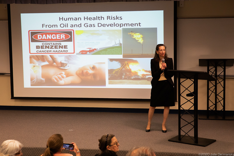 Dr. Anne Epstein at a community meeting in New Mexico on March 7, 2020