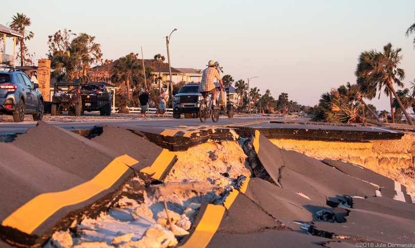 A broken up Highway 98 in Mexico Beach