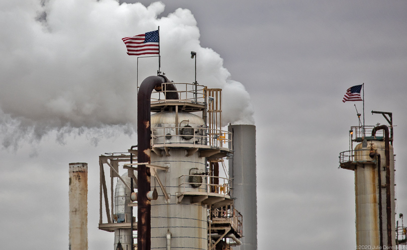 American flags on top of Navajo Refinery in Artesia, NM