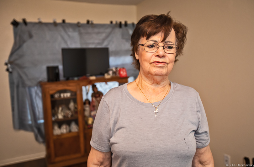 Rita Falgout in her temporary housing in Houma.