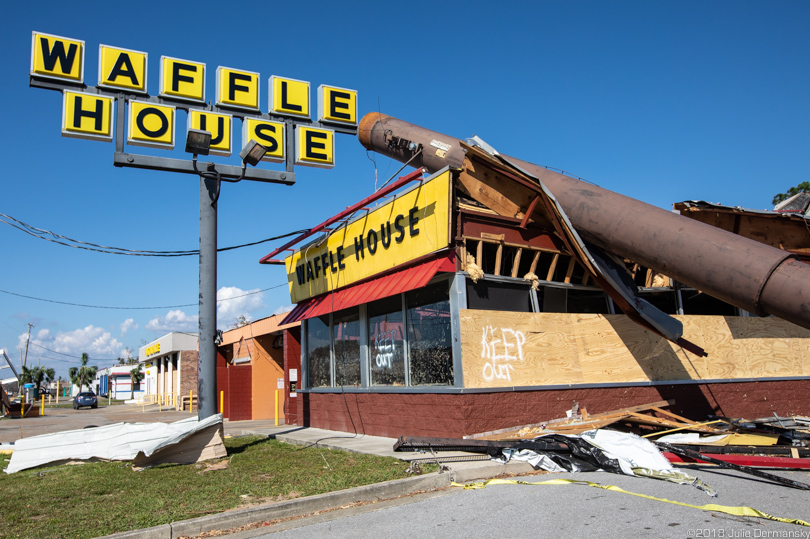 Waffle House in Callaway, Florida, damaged by Hurricane Michael.