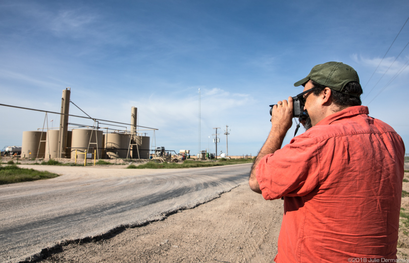 Alan Septoff photographing a fracking industry site in the Permian Basin.