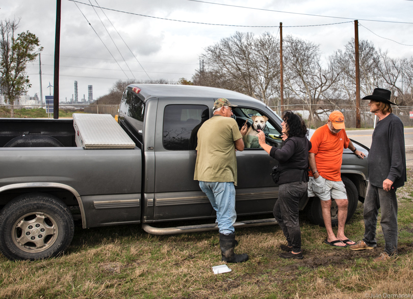 Diane Wilson and volunteers before their meeting across from Formosa's Point Comfort plant