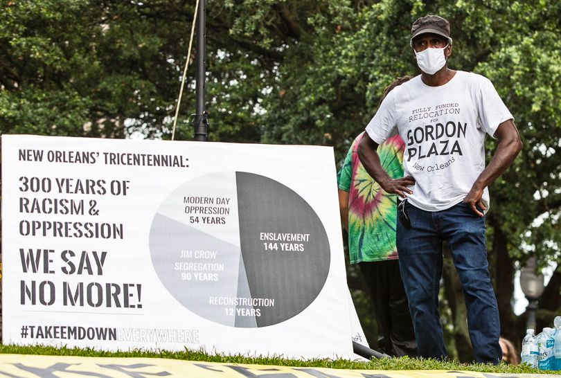 Jesse Perkins, resident of Gordon Plaza, speaking at George Floy solidarity rally in New Orleans.