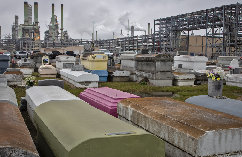 The Zion Travelers Cemetery in Reserve, Louisiana, which is located in St. John the Baptist Parish. Next to the cemetery is the Marathon Refinery.