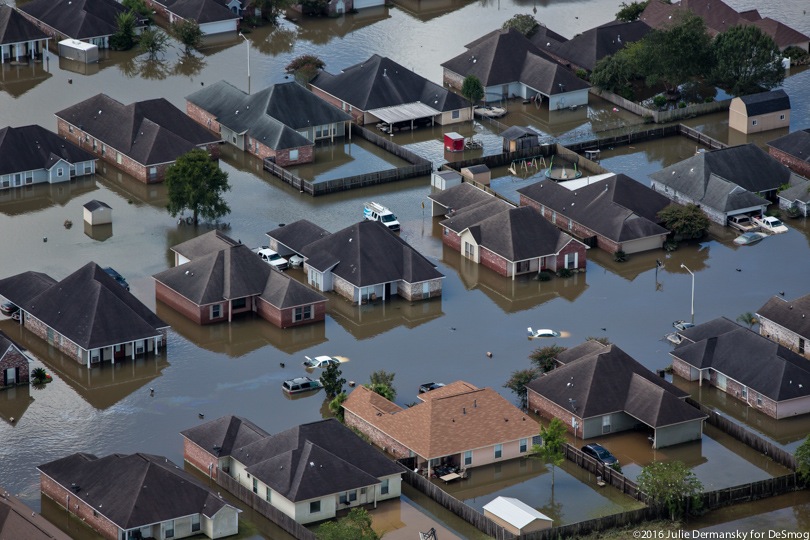 Flooded subdivision in Livingston Parish, Louisiana, following a thousand year flood in 2016.