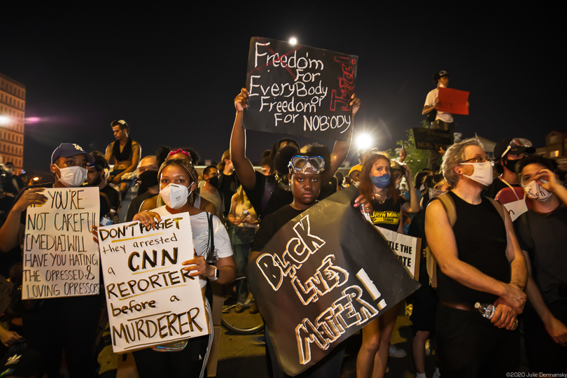 Protesters show support for Black lives outside the New Orleans Court House