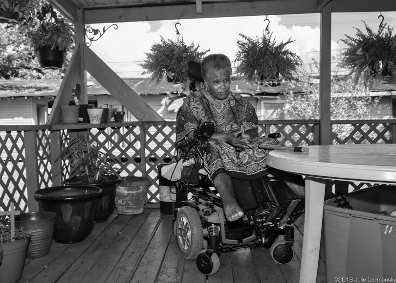 Navis Prestley, lifetime resident of St. James, Louisiana, in a wheelchair