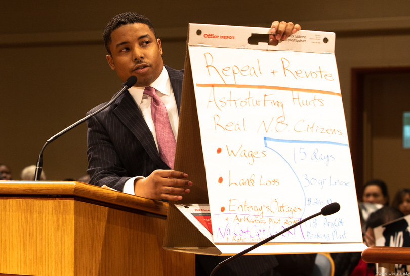 Happy Johnson speaking to the New Orleans City Council's utilities committee