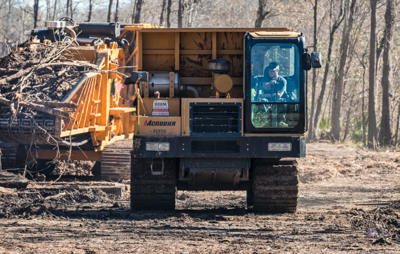 Trees cleared by construction equipment at site of Bayou Bridge pipeline