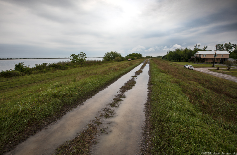 View from to of levy in Buras, Louisiana