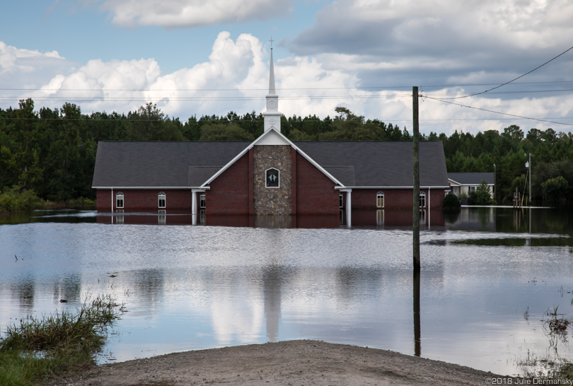 Floodwaters overwhelm Pine Grove Baptist Church in Brittons Neck, South Carolina