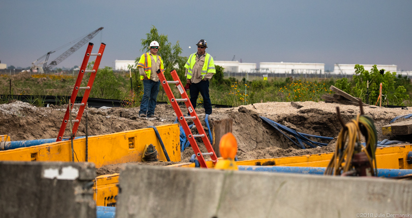 Construction workers at a Bayou Bridge pipeline build site in St. James, Louisiana