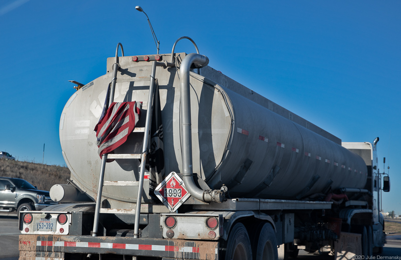 American flag on oil and gas industry truck in Permian Basin