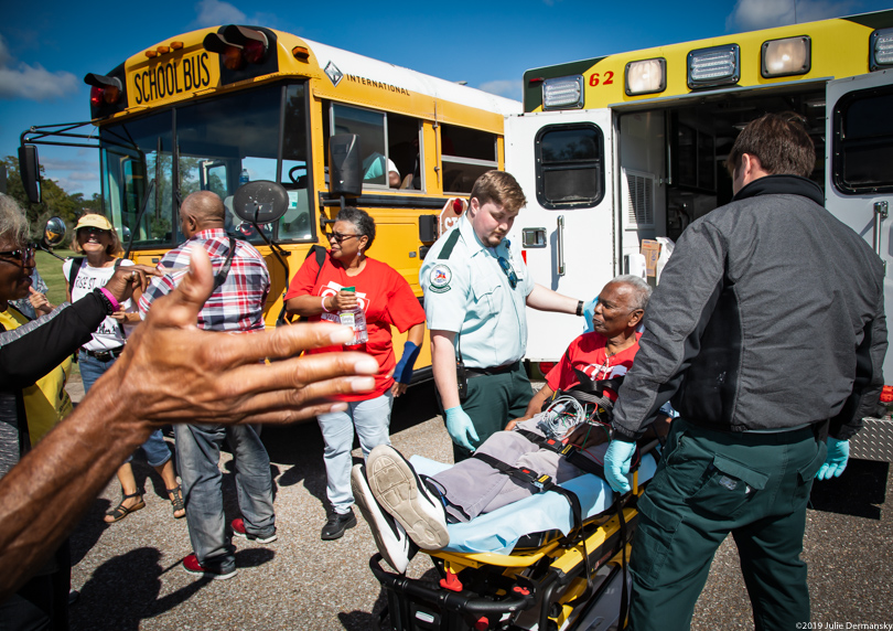 Robert Taylor getting loaded into an ambulance