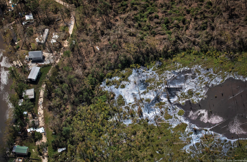 Oil sheen on the surface of a waterway in Cameron, Louisiana.