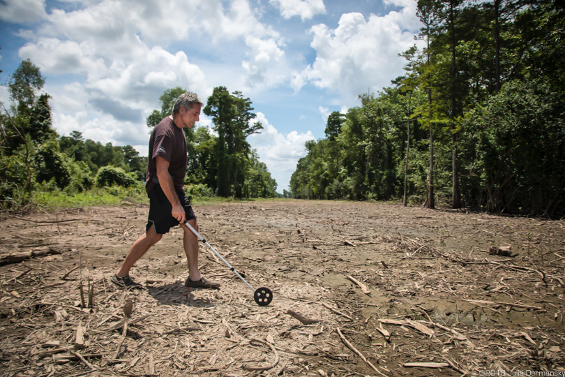 Dean Wilson checking the width of the clearing for the Bayou Bridge pipeline’s right-of-way on May 31. 