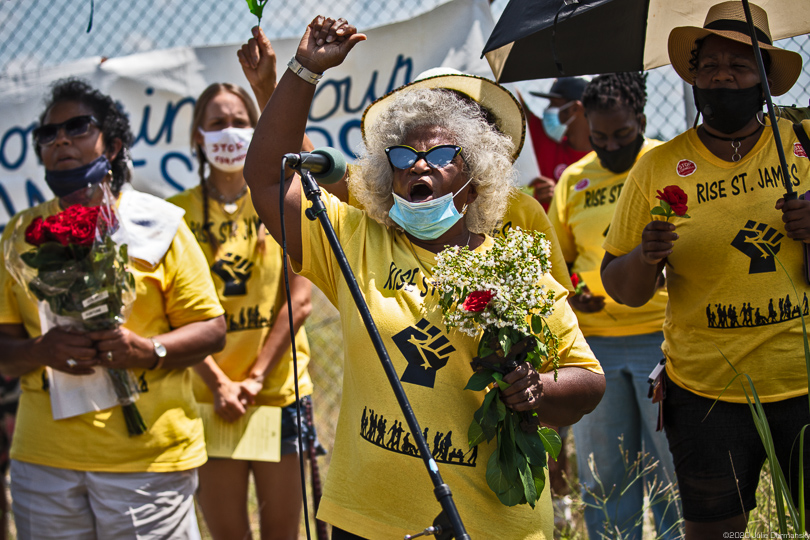 Gail LeBoeuf, member of RISE St. James, speaking at the Juneteenth ceremony in St. James