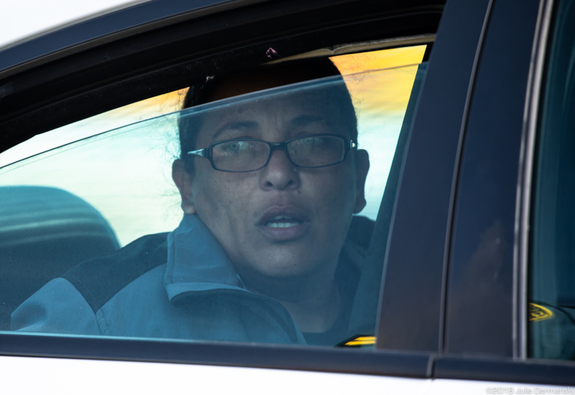 Cherri Foytlin in the back of a police car