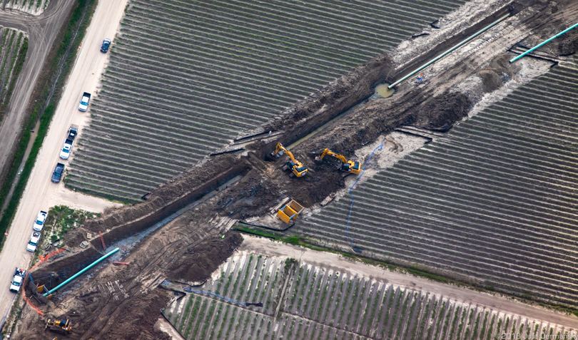 Aerial view of Bayou Bridge pipeline construction in St. James, Louisiana