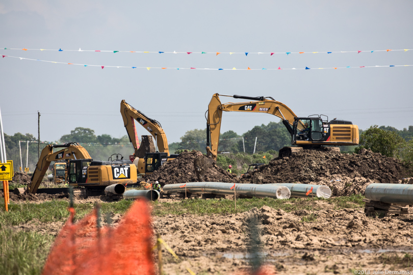 Heavy equipment and pipe sections at the Bayou Bridge construction site in Arcadia Parish, Louisiana