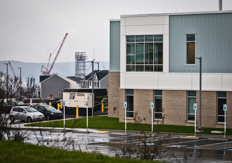 Allegheny Health Network Cancer Institute in Monaca, Pennsylvania, in view of the Shell petrochemical complex construction site