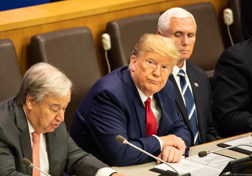 Donald Trump, Antonio Guterres, and Mike Pence at the United Nations