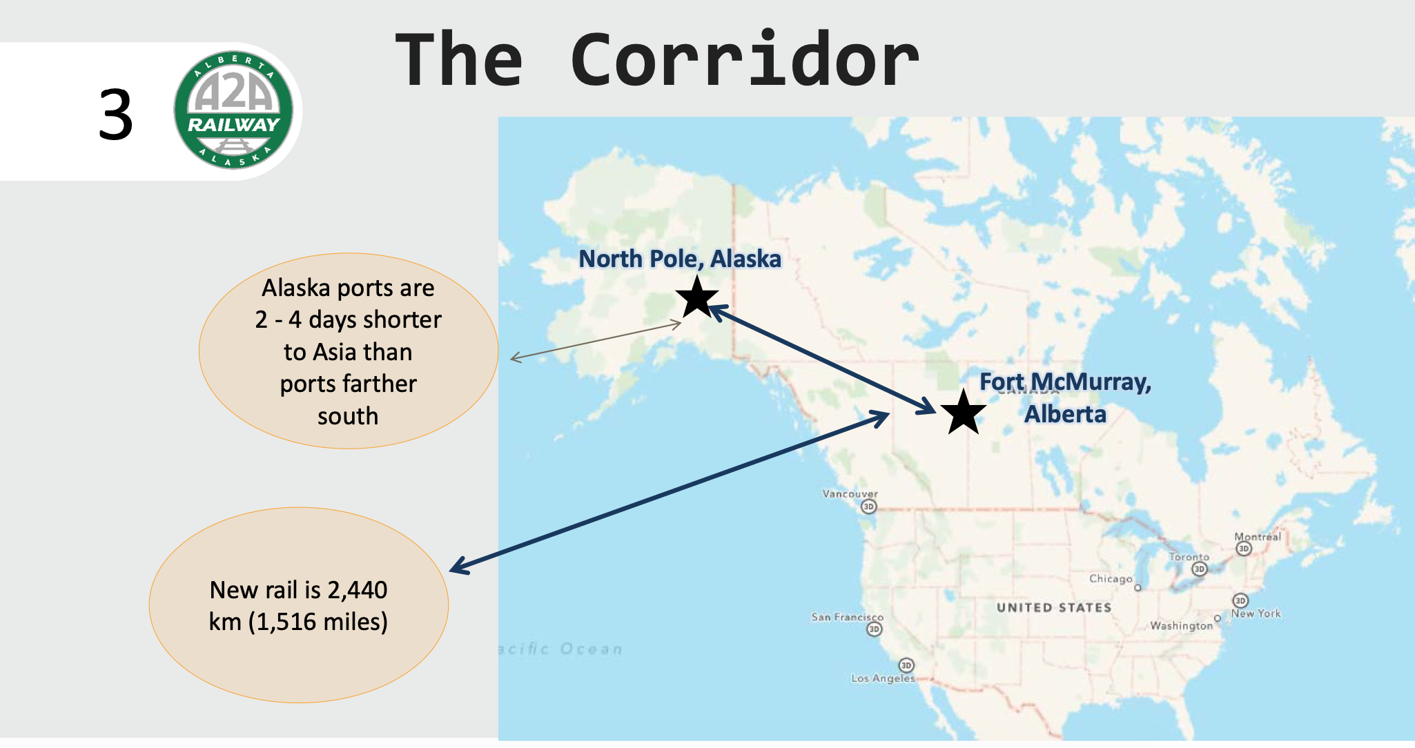 Rough map of corridor for proposed A2A Railway line from Alberta to Alaska